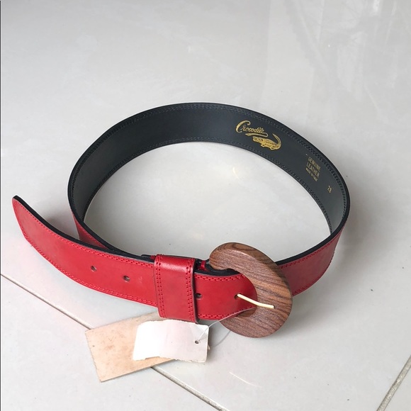 Vintage Red Leather Belt - Picture 1 of 3